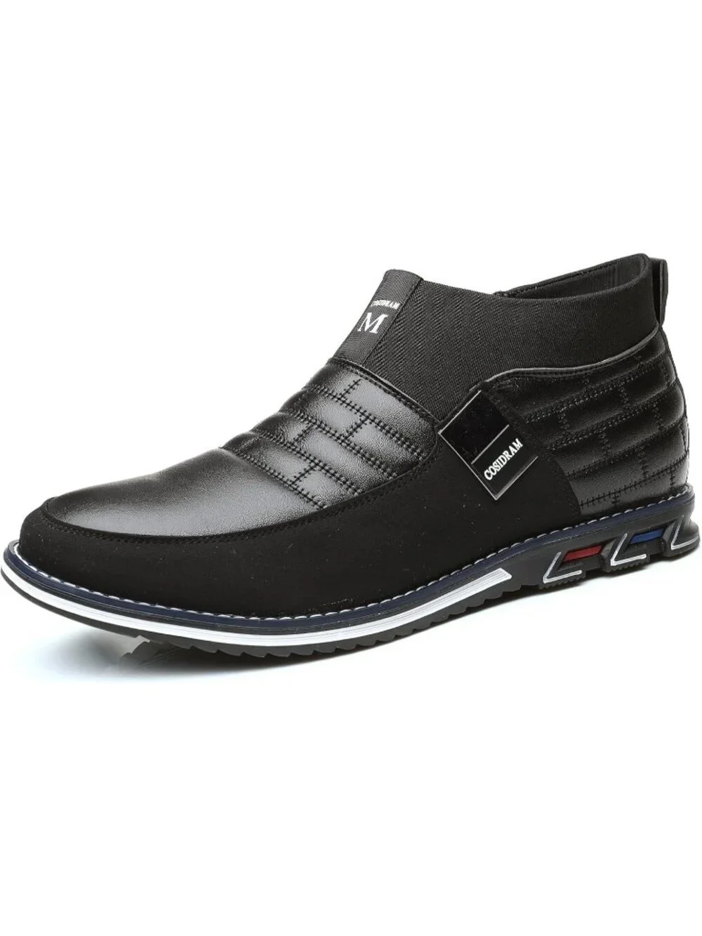 Men's Grey Grid Textured High Top Two-tone Flexible Derby Oxfords Dress Sneakers